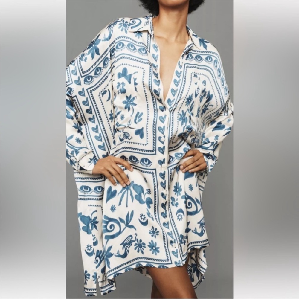 Anthro Corey Lynn Calter Blue and White Shirt Dress